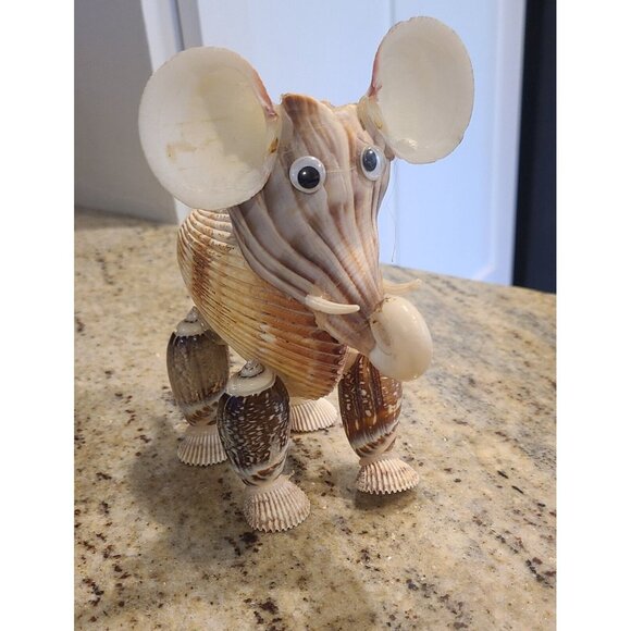 Sea Shell Elephant Sculpture Figurine Beach Home Decor Handmade 6.5” *repair* - Picture 1 of 13